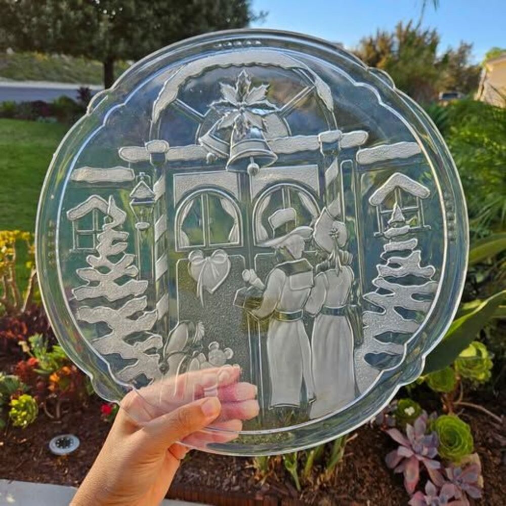 Vintage Frosted Glass Christmas Carolers Serving Plate
